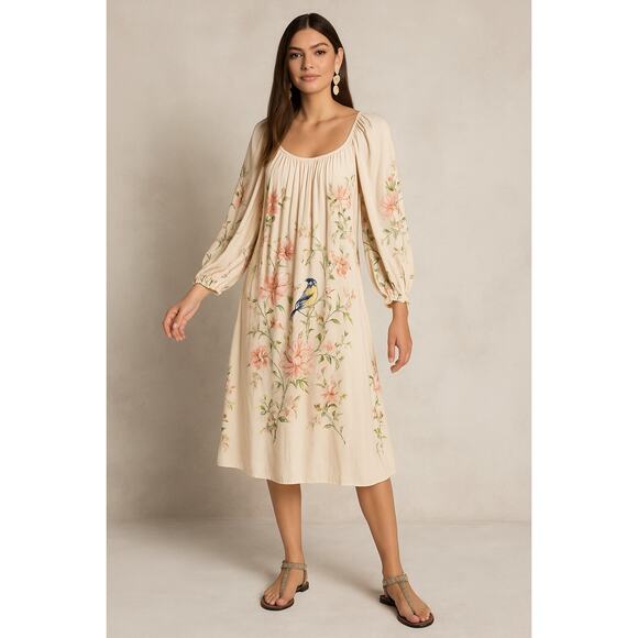 Johnny Was Byrdie Floral Boho Viscose Midi Dress - Picture 3 of 13